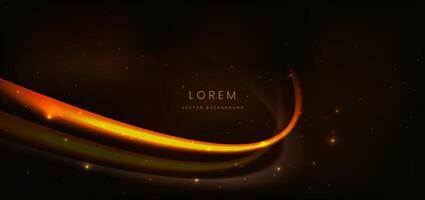 Abstract glowing gold curved element on dark background with lighting effect glitter and sparkle with copy space for text. vector