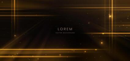 Abstract gold light rays on black background with lighting effect and bokeh. vector