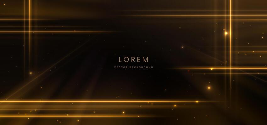 Abstract gold light rays on black background with lighting effect and bokeh.
