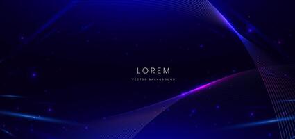 Abstract technology futuristic glowing neon blue and pink wave light lines with speed motion moving on dark blue background. vector