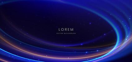 Abstract technology futuristic neon circle glowing blue and gold light lines with speed motion blur effect on black background. vector