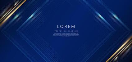 Abstract luxury golden triangles lines overlapping on dark blue background. Template premium award design. vector