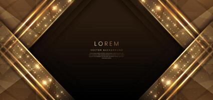 Abstract elegant dark brown background with golden line and lighting effect sparkle. Luxury template award design. vector