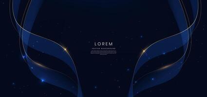 Abstract blue ribbon on dark blue background with lighting effect and copy space for text. Luxury design style. vector