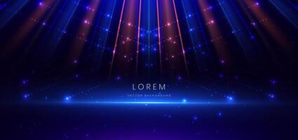 Abstract technology futuristic glowing lines neon blue and orange light ray on dark blue background with lighting effect. vector