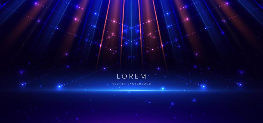 Abstract technology futuristic glowing lines neon blue and orange light ray on dark blue background with lighting effect.
