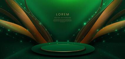 Elegant green stage background with green dot neon line and lighting effect sparkle. Empty podium show case. vector
