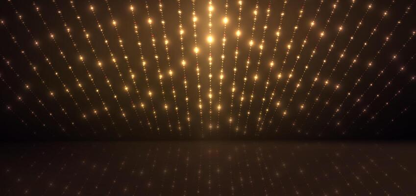Abstract elegant gold glowing line with lighting effect sparkle on black background. Template premium award design.