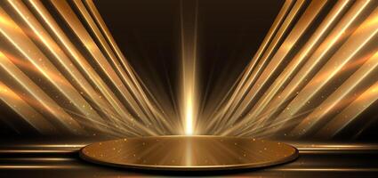 Elegant golden scene diagonal glowing with lighting effect sparkle on black background. Template premium award design. vector