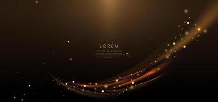 Abstract glowing gold curved dot on dark brown background with lighting effect and sparkle with copy space for text. vector