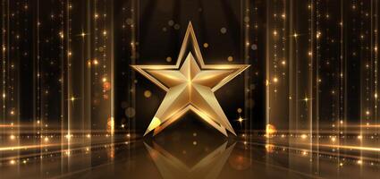 Abstract luxury golden star lighting effect glowing on dark brown background and sparkle. vector