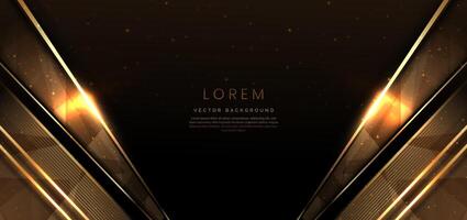 Abstract elegant dark brown background with golden line and lighting effect sparkle. Luxury template award design. vector
