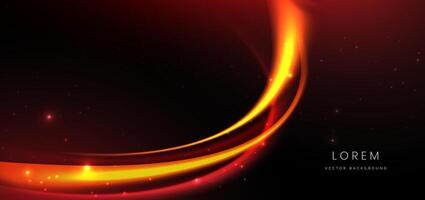 Abstract technology futuristic curved glowing neon yellow and orange light ray on black background with lighting effect. vector