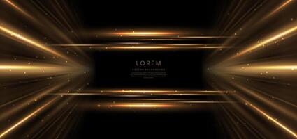 Abstract glowing gold vertical lighting lines on dark background with lighting effect and sparkle with copy space for text. Luxury design style. vector