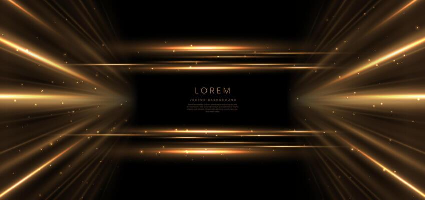 Abstract glowing gold vertical lighting lines on dark background with lighting effect and sparkle with copy space for text. Luxury design style.