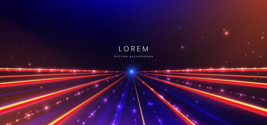 Abstract technology futuristic glowing neon blue and red light ray on dark blue background with lighting effect.