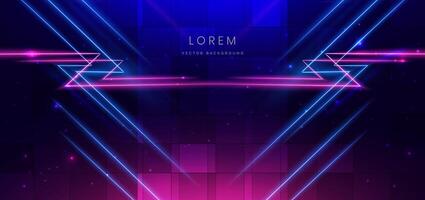 Abstract blue and pink neon diagonal glowing on dark blue background with lingthing effect sparkle. vector