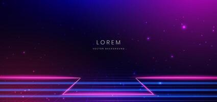 Abstract technology futuristic horizontal glowing lines neon blue and pink light ray on dark blue background with lighting effect. vector