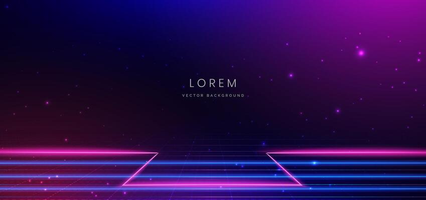 Abstract technology futuristic horizontal glowing lines neon blue and pink light ray on dark blue background with lighting effect.