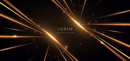 Abstract elegant golden glowing dot line with lighting effect sparkle on black background. Template premium award design. vector