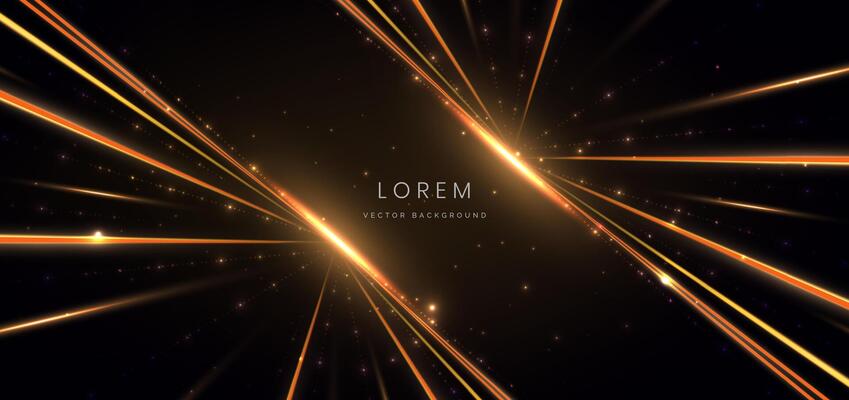 Abstract elegant golden glowing dot line with lighting effect sparkle on black background. Template premium award design.