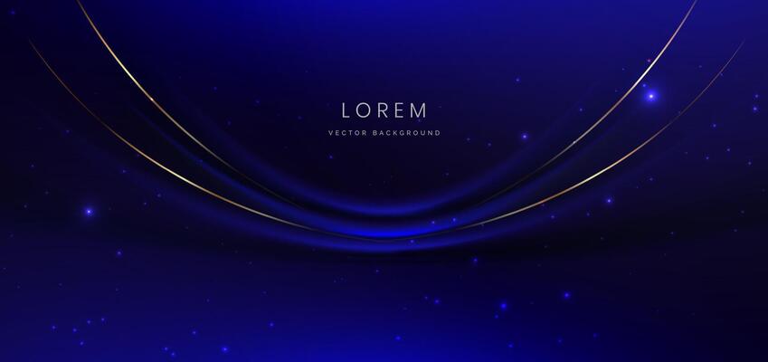 Luxury dark blue background with golden line curved and lighting effect sparkle.