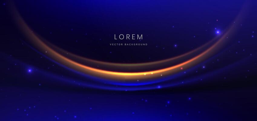 Luxury dark blue background with blue and golden line curved and lighting effect sparkle.