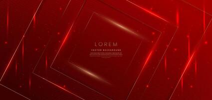 Abstract gold square lines on dark red background with lighting effect and sparkle with copy space for text. Luxury award design style. vector