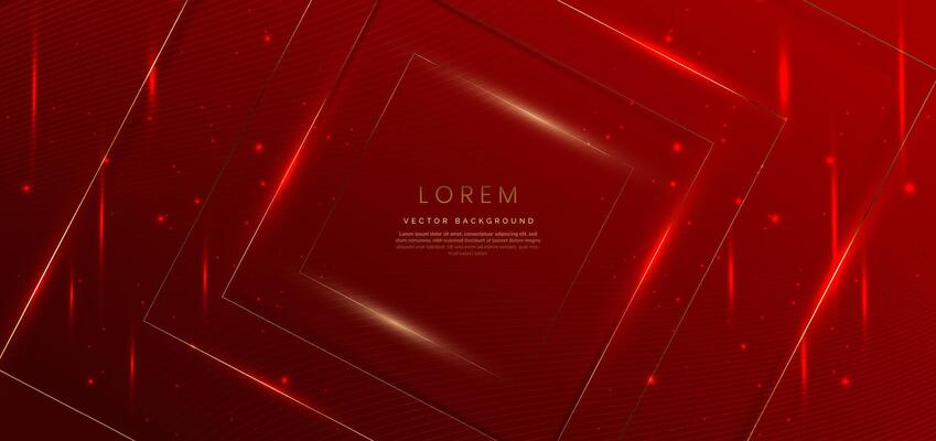Abstract gold square lines on dark red background with lighting effect and sparkle with copy space for text. Luxury award design style.