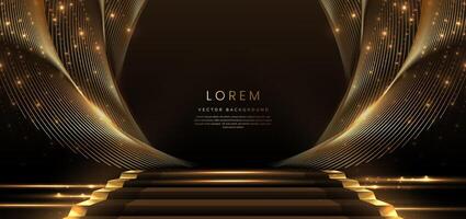 Elegant golden scene diagonal glowing with lighting effect sparkle on black background. Template premium award design. vector