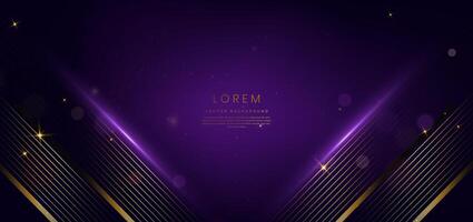 Luxury triangle elegant purple with golden lines and light effect and bokeh with copy space for text. Template award design. vector