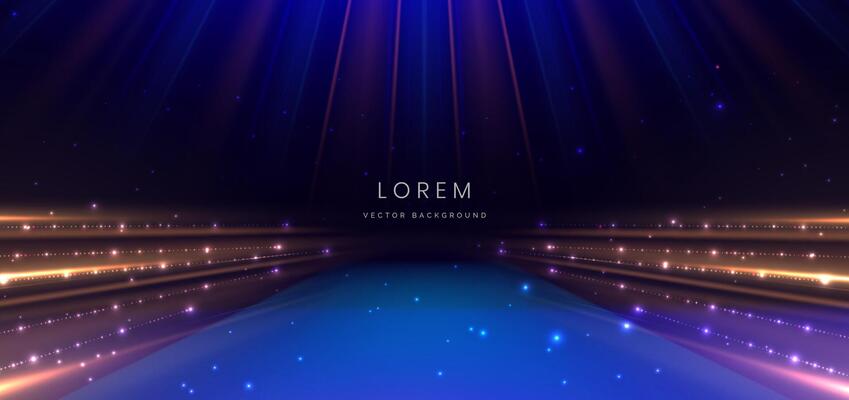 Elegant blue stage background with blue dot neon line and lighting effect sparkle. Luxury template award design.