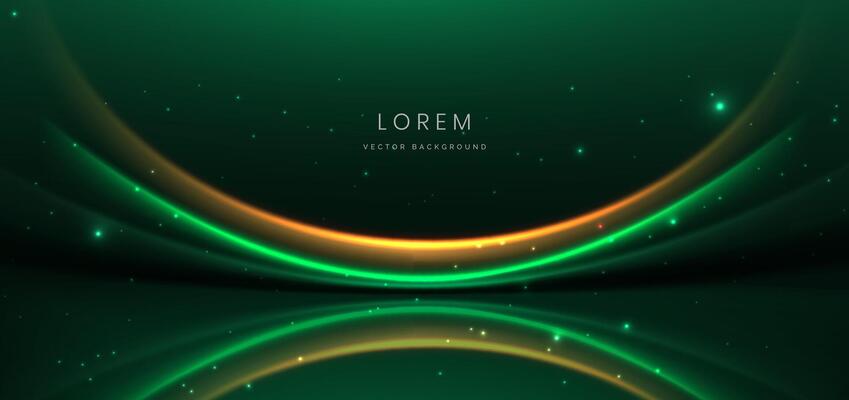Luxury green background with green and golden line curved and lighting effect sparkle.