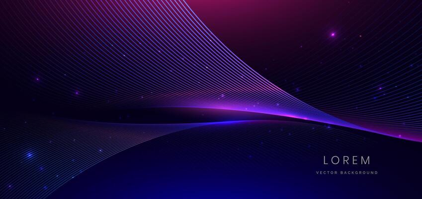 Abstract technology futuristic glowing neon blue and pink wave light lines with speed motion moving on dark blue background.