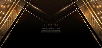 Abstract elegant dark brown background with golden line and lighting effect sparkle. Luxury template award design. vector
