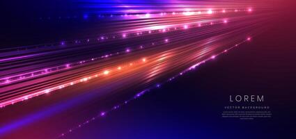 Abstract technology futuristic glowing neon multicolor light ray on dark blue background with lighting effect. vector