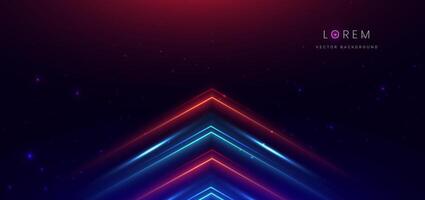 Abstract technology futuristic glowing neon triangles blue and red light lines with speed motion moving on dark blue background. vector