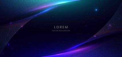 Abstract technology futuristic glowing neon blue and pink wave light lines with speed motion moving on dark blue background. vector