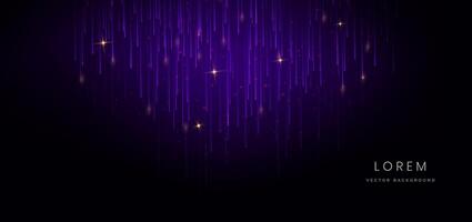 Abstract purple light lines on black background with lighting effect. vector