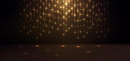 Abstract elegant gold glowing line with lighting effect sparkle on black background. Template premium award design. vector