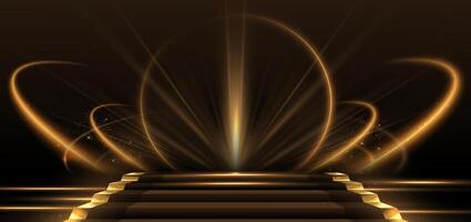 Elegant golden scene diagonal glowing with lighting effect sparkle on black background. Template premium award design. vector