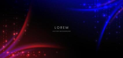 Abstract technology futuristic neon light curved red and blue on black background. vector