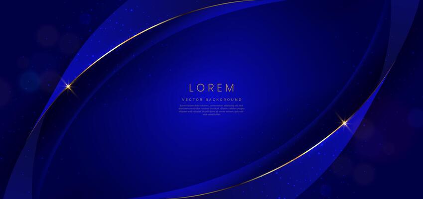 Abstract curved blue shape on dark blue background with lighting effect and copy space for text. Luxury design style.