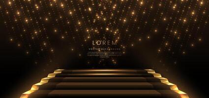 Elegant golden scene dot diagonal glowing with lighting effect sparkle on black background. Template premium award design. vector