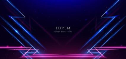 Abstract blue and pink neon diagonal glowing on dark blue background with lingthing effect sparkle. vector