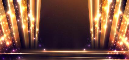 Elegant golden scene diagonal glowing with lighting effect sparkle on black background. Template premium award design. vector