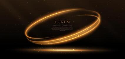 Elegant golden light lines background with swirls on dark brown background with lighting effect sparkle. Luxury template celebration award design. vector