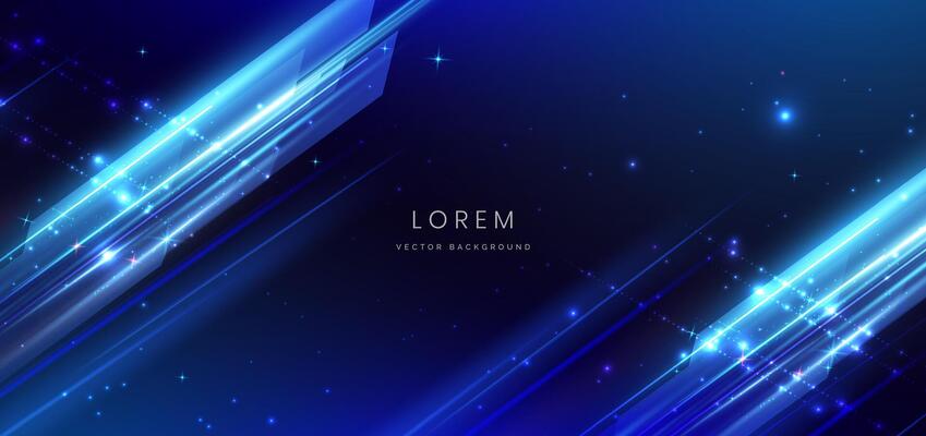 Abstract technology futuristic glowing neon blue light ray on dark blue background with lighting effect.