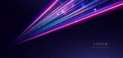 Abstract technology futuristic glowing blue and pink light lines with speed motion blur effect on dark blue background. vector