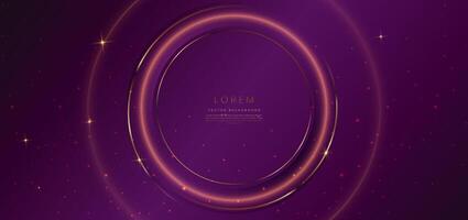 Abstract golden circle glowing with lighting effect on dark purple background and dot element. Template premium award design. vector